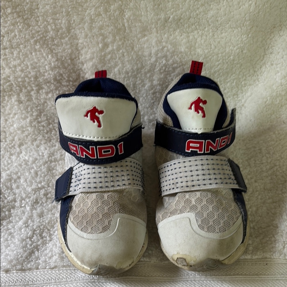 AND1 White and Blue Sneakers with Velcro Closure